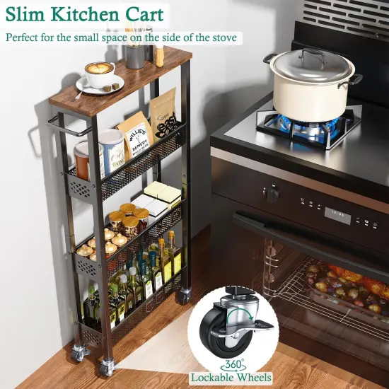 Slim Storage Cart 4 Tier Narrow Kitchen Rolling Cart on Wheels {2}