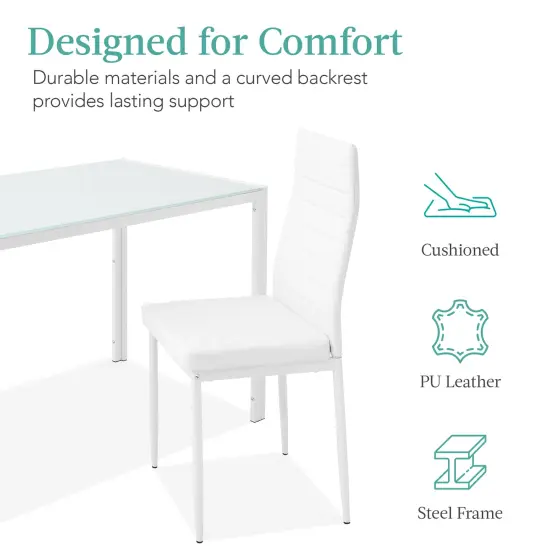 Best Choice Products 7-Piece Kitchen Dining Table Set w/ Glass Tabletop, 6 Faux Leather Chairs White {4}