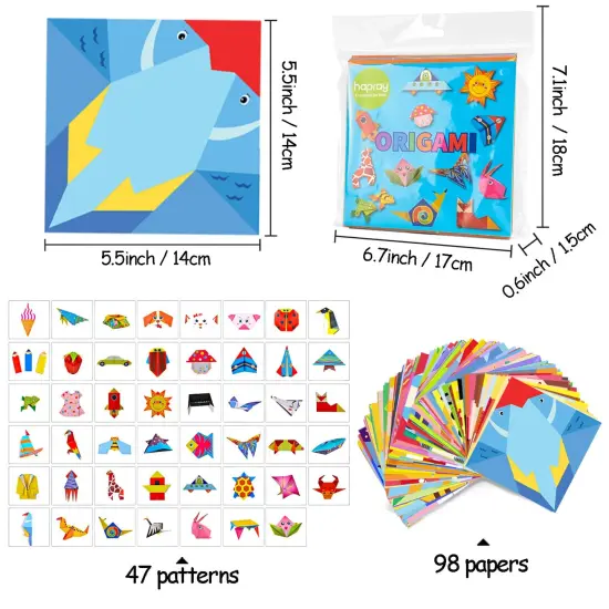 98 Sheets Origami Kit for Kids Ages 5-8 8-12, with Guiding Book, 47 Patterns, DIY Art and Craft Projects, Beginners Children's Day Gift Boy Girl {1}