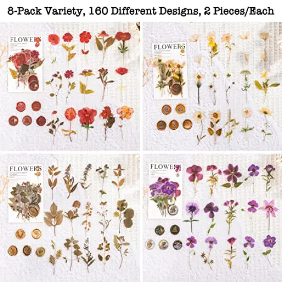 320 Pieces Pressed Flower Themed Stickers SetDried Flowers Resin Stickers Decals Floral Botanical Journaling Stickers for Scrapbook Supplies Junk Journal Bullet Journal Planner Laptops {1}