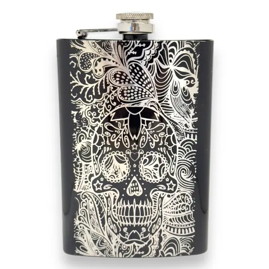 8oz BLACK Sugar Skull Pattern Flask {1}