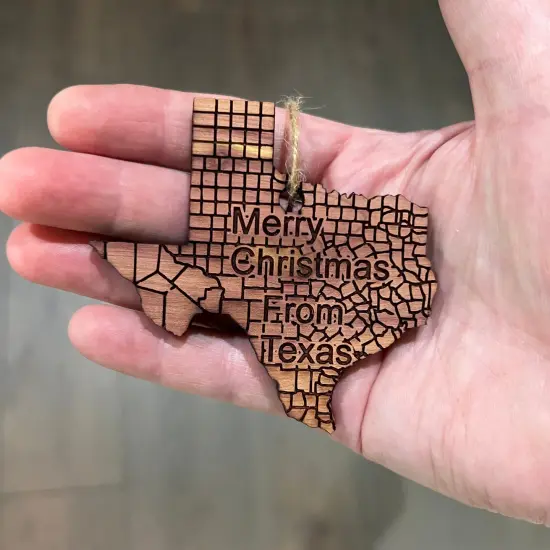 Merry Christmas From Texas - Cedar Ornament {4}