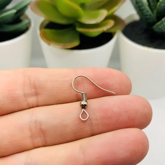 100 or 500 Pieces: Rhodium /Antique Silver Fish Hook Earring Wires with Spring and Ball {4}