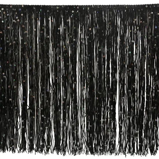 5 Yards of 12" Starlight Hologram Sequin Chainette Fringe Trim | 5 yard cut Black {1}