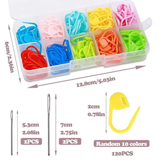 124 Pieces Stitch Markers for Crocheting, Colorful Knitting Markers Crochet Clips with 4 Pcs Big Eyes Sewing Needles, 10 Colors Stitch Locking Clip with Storage Box {2}