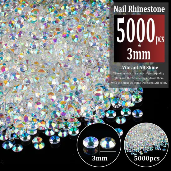 5000 Pieces 3mm Resin Rhinestones Bulk, Transparent AB Flatback Round Jelly Rhinestones Bedazzling Non Hotfix Crystal Gems Large Quantity Wholesale for DIY Crafts Clothes Tumblers Face Makeup Manicure {1}