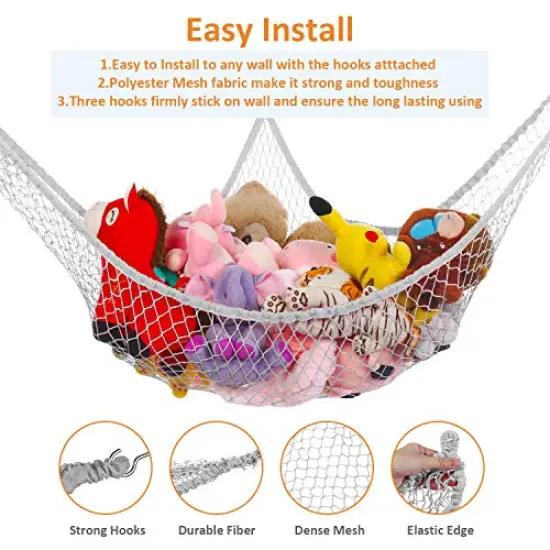 Stuffed Animals Net, Toy Hammock for Stuffed Animals, Jumbo Toy Storage Net 83" Wall Sling Corner Extra Large Kids Children Mesh Toy Net Organizer (Gray, 83 Inch) {1}