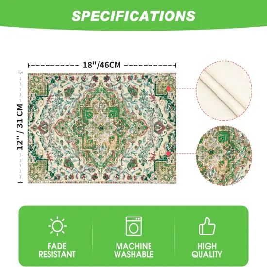 Set of 4 Green Boho Placemats - 12x18 Inch {5}