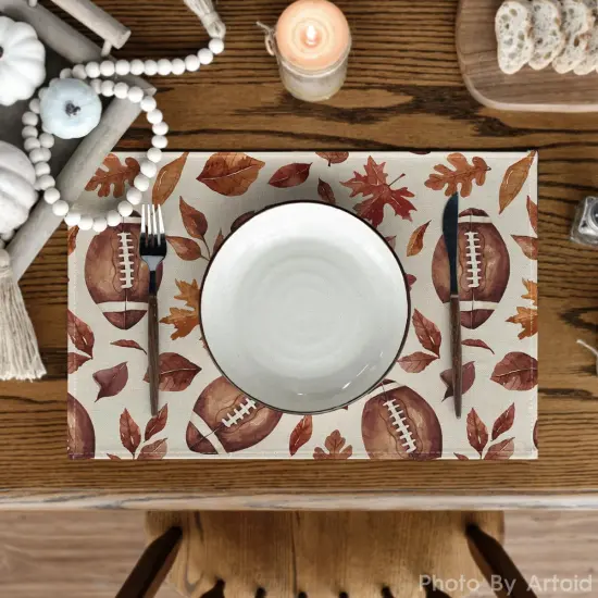 Set of 4 Football Rugby Leaves Fall Placemats - 12x18 Inch (Brown/Orange) {2}