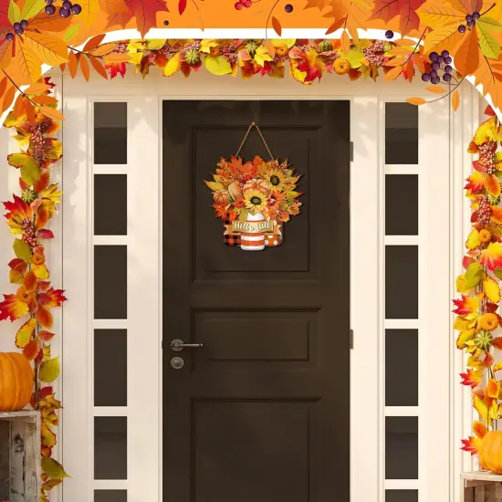 Hello Fall Door Sign Fall Wreaths for Front Door (Rustic) {3}