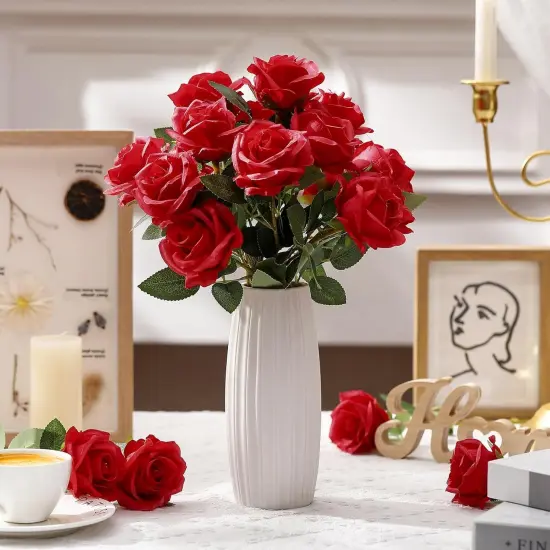 Bulk Real Touch Long Stem Silk Roses Bouquets Realistic Faux Flowers {5}