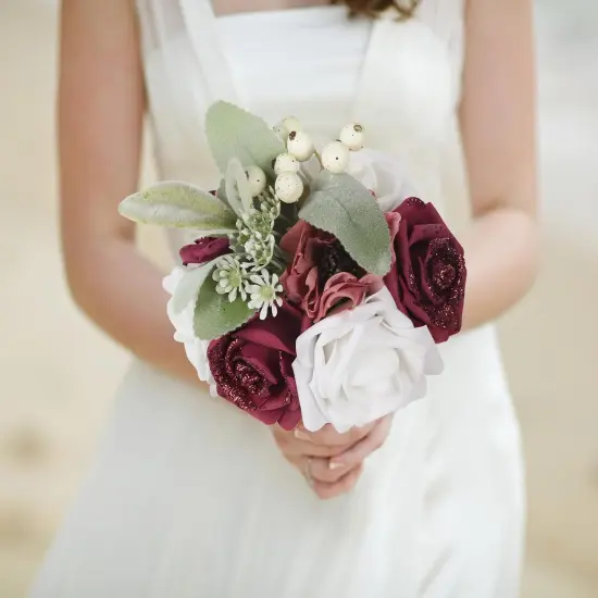 100pcs Burgundy Glitter Roses Foam Glitter Flowers Fake Roses {4}