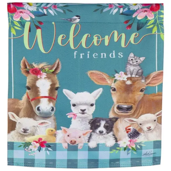 Sweet Farm Friends Garden Flag 2 Sided Cow Pig Horse {1}