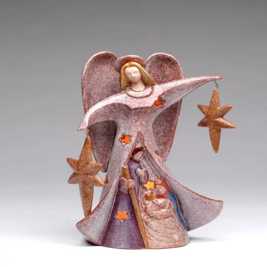 Ceramic Angel Holding Two Stars Candle Holder, Religious Decor, Religious Gift, Gift for Her, Gift for Mom {3}