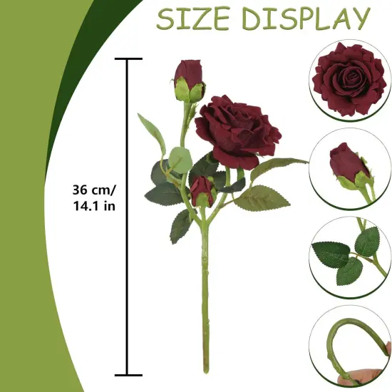 15 Heads 5 Pcs Velvet Realistic Roses for Home Decor {2}