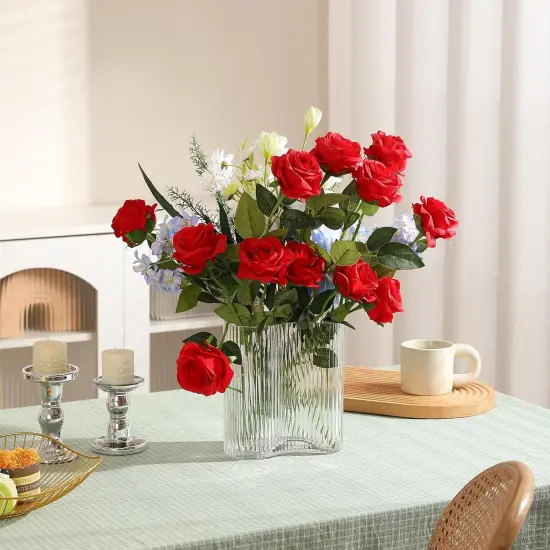 12PCS Artificial Silk Flowers Realistic Roses Bouquet Long Stem {5}