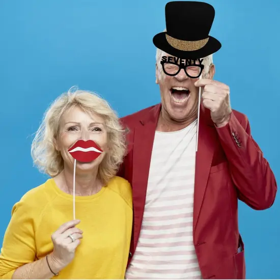 Adult 70th Birthday Photo Booth Props(41Pcs) for Her Him Cheers to 70 Years Birthday Party, Gold and Red Decorations {5}