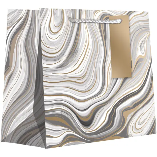Pack/6: Marbleized Silver Gift Bag - 12-1/2 x 5 x 10" {1}
