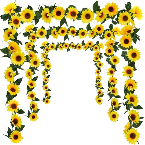 Summer 3 Pack Artificial Sunflower Garland &ndash; 7.5ft Silk Sunflowers Hanging Vines with Green Leaves for Room, Kitchen, Garden, and Table Decor {1}