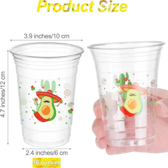 120 Pieces 16 oz Mexican Fiesta Plastic Cups Clear Disposable Cups with Double-sided Different Patterns Cinco De Mayo Drinkware Party Supplies Fiesta Taco Birthday Decorations, 4 Styles {2}