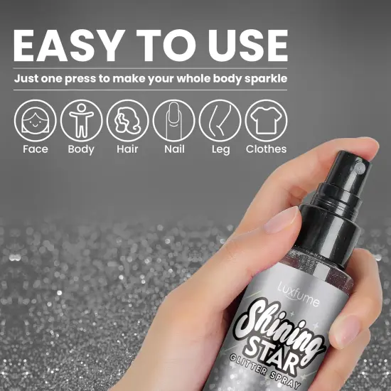 Glitter Spray for Hair and Body,Silver Body Glitter Spray,Quick-Drying and Waterproof Glitter Hairspray,Nozzles are not Easily clogged，Long-Lasting Body Shiny Spray for Stage Makeup, 3.38Oz {4}