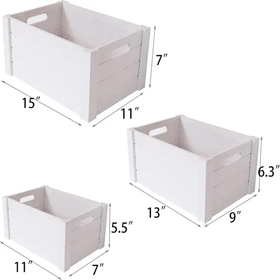 Set Of 3 Extra Large Nesting Wooden Storage Crates For Home Decor {2}