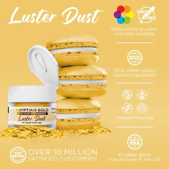 Bakell - Egyptian Gold Luster Dust (4g, 1x Jar) Edible Vegan Dust & Paint for Baking, Desserts and Beverages {2}