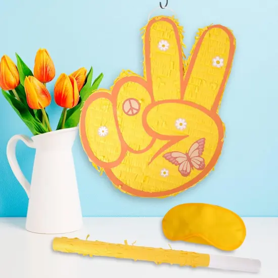 Groovy Pinata with Blindfold and Bat for Kids Groovy Hippie Theme Birthday Party Game Decorations {3}