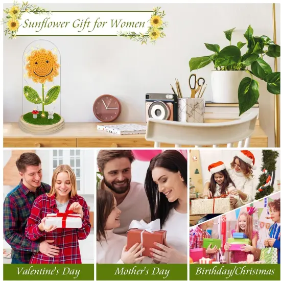 Sunflower Gifts for Women Birthday, Crochet Sunflowers in Dome with LED Strip for Her, Sun Flowers Gifts for Wife Girlfriend Mom on Birthday Mother's Day {4}