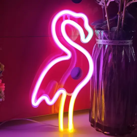 Flamingo Neon Sign &ndash; USB or 3-AA Battery Powered LED Table & Bedroom Decoration, Perfect for Birthdays, Weddings, and Special Occasions {1}