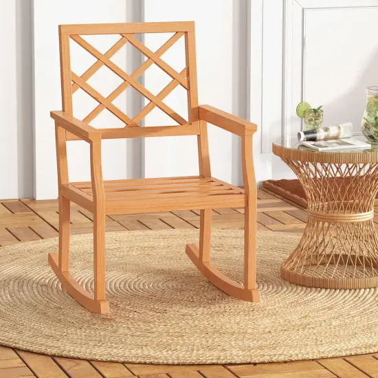 Solid Teak Wood Outdoor Rocking Chair &ndash; Oversized Porch Rocker with Ergonomic Design {2}