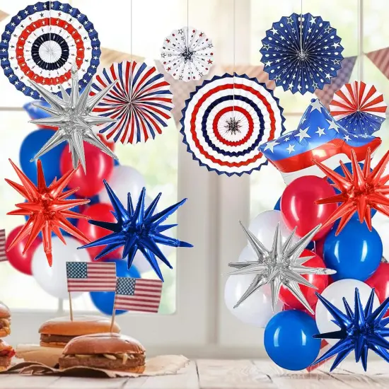6PCS Star Balloons, 22Inch Huge Red Blue White Explosion Star Balloons Aluminum Foil Balloons for 4th of July, Independence Day USA Patriotic Party Decorations {3}