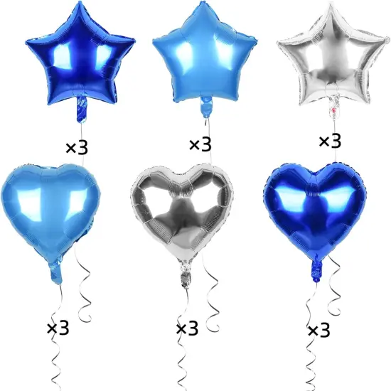 18 Pieces 18" Royal Blue Light Blue Silver Star Balloons Heart Balloons Foil Balloons for Birthday Party Wedding Baby Shower Decorations Balloon {3}