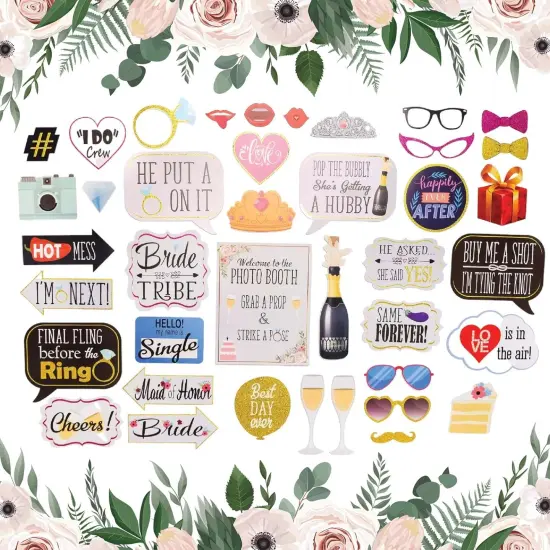 Photo Booth Props - 41-pc Photo Booth Kit with 8 x 10-Inch Sign, 60 Adhesive Pads, 45 Sticks - Team Bride Photo Booth Props - Bachelorette Props Photo Booth {1}