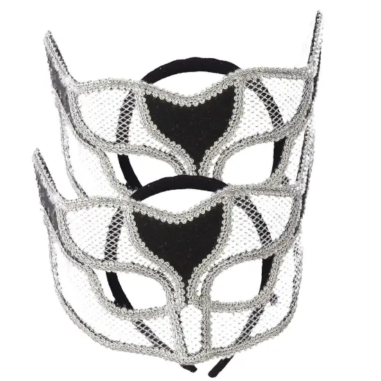 Elegant Silver Netted Masquerade Mask {3}