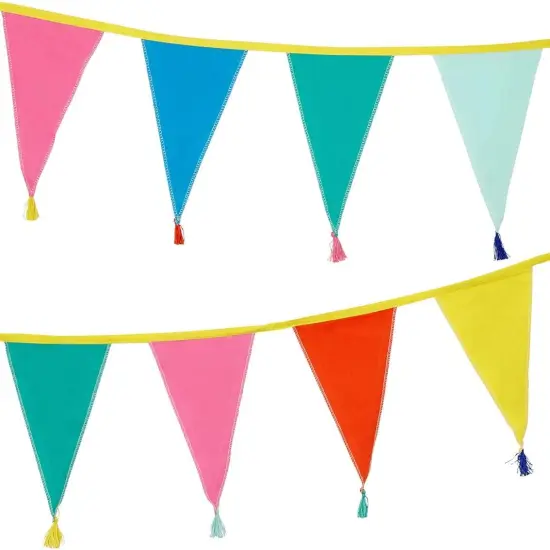 Fabric Rainbow Bunting with Tassels - 10ft | Triangle Flag Pennant Garland, 100% Cotton, Home D&eacute;cor, Indoor Outdoor Birthday Party Decorations {4}