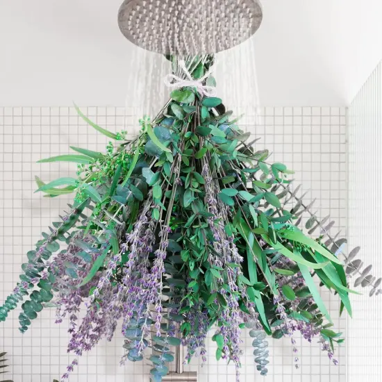 65 Pcs Mix Dried Eucalyptus Stems & Lavender Bundle for Shower, 17" Natural Real Preserved Eucalyptus Leaves Greenery, Lavender for Hanging Shower Plants, Flower Arrangements, Vase Decor {1}
