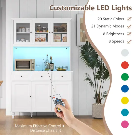 77 Inches LED Lighted Kitchen Pantry Storage Cabinet with 3-Level Adjustable Shelves and Power Outlets {5}