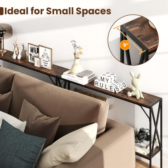 Compact Black & Rustic Brown Console Table - 2-Tier Design {6}