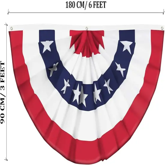 USA Pleated Fan Banner American Bunting Flag with Canvas Header and Brass Grommets for 4th of July Memorial Day Indoor Outdoor Decoration (3x6 Feet) {2}