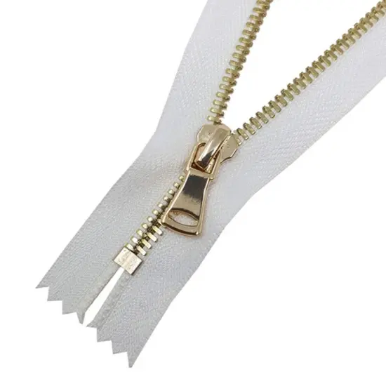 5MM One Way Closed Bottom Zipper White Tape Brass Teeth 7" {3}
