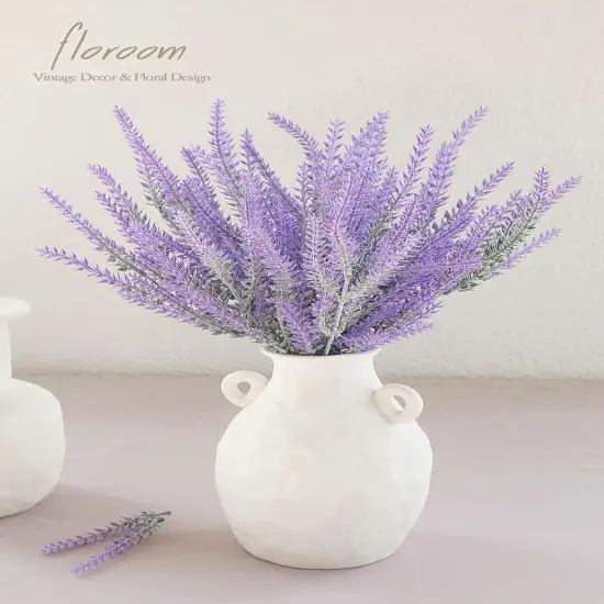 Artificial Purple Lavender, 4 Bushes Flocked Fake Lilac Flower for Wedding Bouquet DIY Table Centerpieces and Floral Arrangement Decoration {2}
