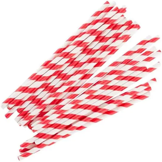 Tablecraft Coca-Cola branded 7.75" (6mm) Paper Straws, Red and White Stripe, Pack of 100 {1}