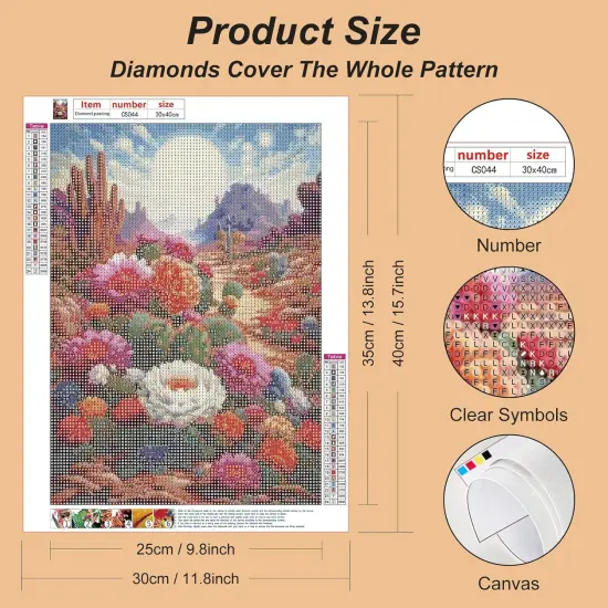 Diamond Painting Kits for Adults, 5D DIY Diamond Art Kits for Beginners, Full Drill Diamond Painting Kits for Home Wall Decor, Desert Cactus Flowers, 12x16 Inch {2}