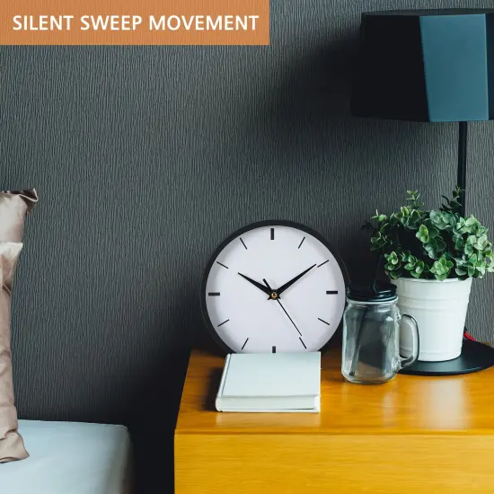 8 Inch Stainless Steel Wall Clock (20 cm) - Silent Battery Operated Non-Ticking Clock with Brushed Metal Finish, Black Dial for Living Room, Bedroom, Office {4}