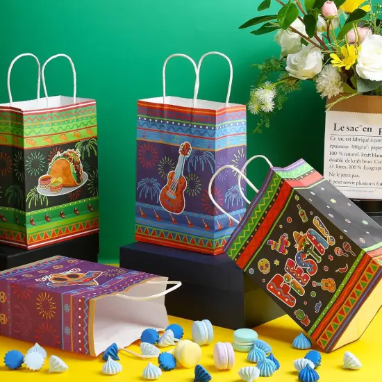 18 Packs Fiesta Party Favor Bags with Handles, Cinco De Mayo Candy Mexican Themed Paper Gifts Bags for Birthday Baby Shower Bridal Mexico Party Favor Supplies {4}