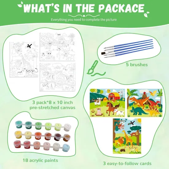 3 Pack Framed Paint by Numbers for Kids Ages 5-8-12, Fun and Easy Canvas Painting Set for Boys and Girls, Easy Paint with Numbers DIY Acrylic Oil Painting Kits for Home Wall D&eacute;cor & Gift (8X10inch) {2}