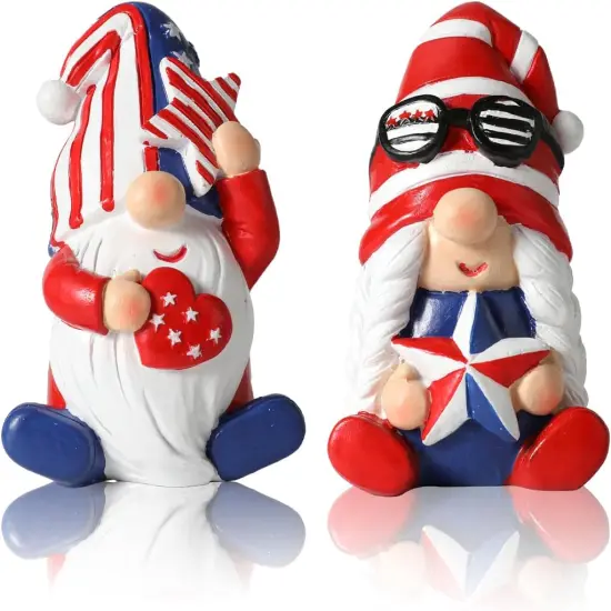 4th of July Gnomes Set of 2 - Handmade Resin Patriotic Gnomes Figurines for Indoor Independence Day Decorations {1}