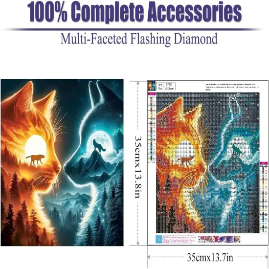 Cat and Wolf Diamond Painting Kits for Adults, Forest Diamond Art Kits for Adults, DIY Full Drill Diamond Dots Paintings Picture Arts Craft for Home Wall Art Decor 14X14Inch {2}