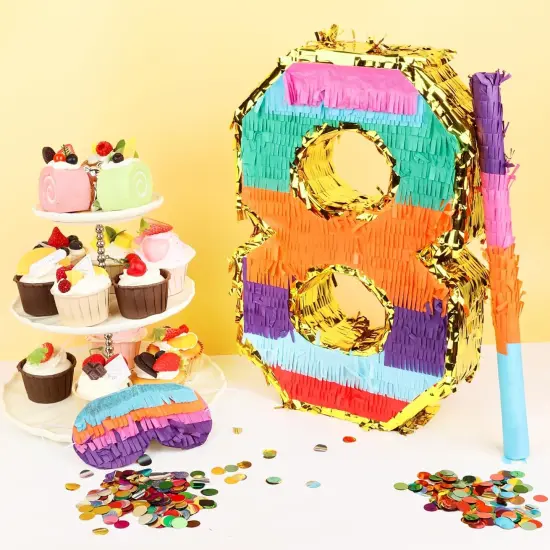 Rainbow Number 8 Pinata for Kids 8th Birthday Party Supplies, Fiesta, Centerpieces, Anniversary Celebrations {4}